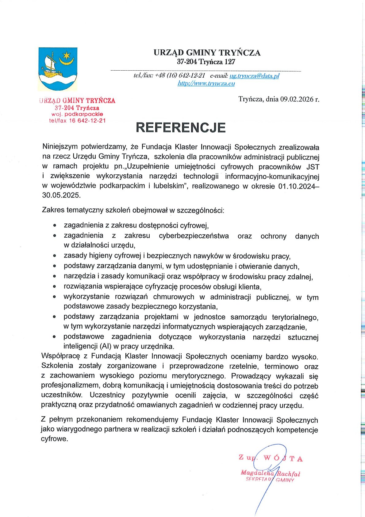 Referencja - Gmina Tryńcza