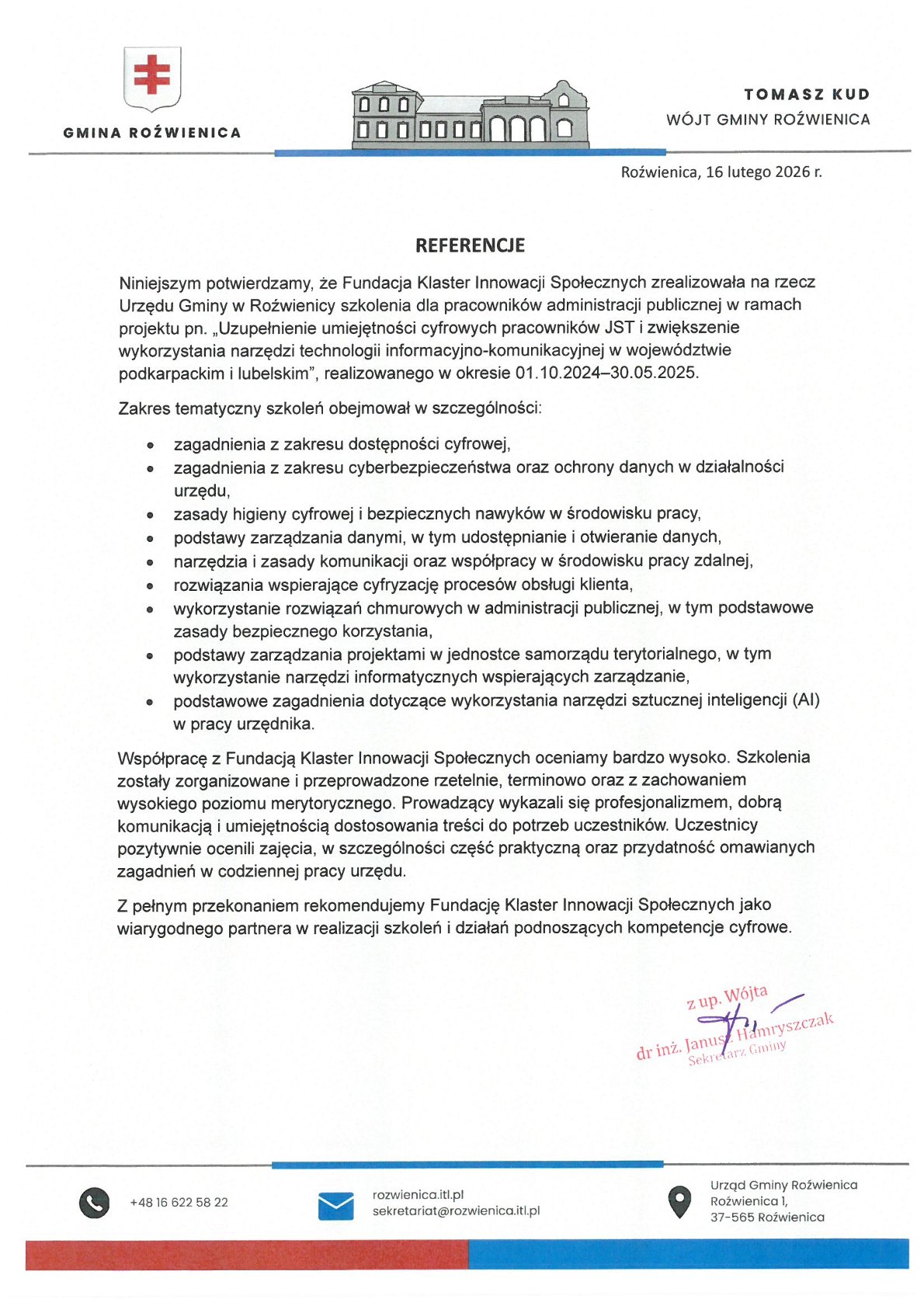 Referencja - Gmina Roźwienica